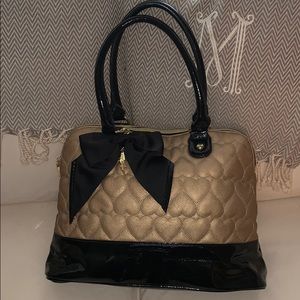 Betsey Johnson Puffed Heart Gold and Black Handbag